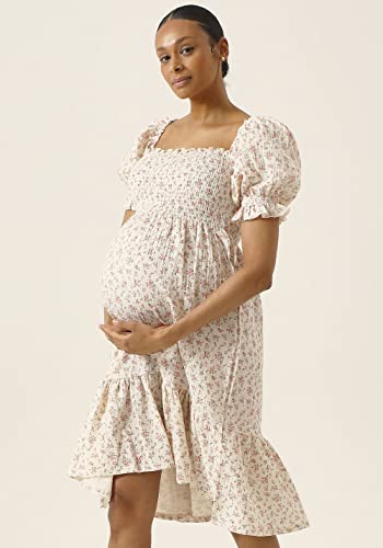 Nothing Fits But Women’s Classic Nursing Sakura Dress, Soft Muslin Maternity Gown, Casual Maternity Dress, Peach Floral Wear, S #TOP4