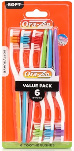 Ora-Zen Adult Toothbrushes 6 Pack Manual Toothbrush Value Pack with Firm Bristles Comfortable Grip Handles for Daily Oral Care (Firm)
