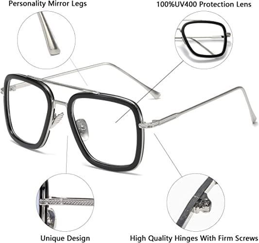 Image of Legend Eyewear Tony Stark Sunglasses Vintage Square Metal Frame for Men Women Vintage Sun Glasses (Blue Light Blocking