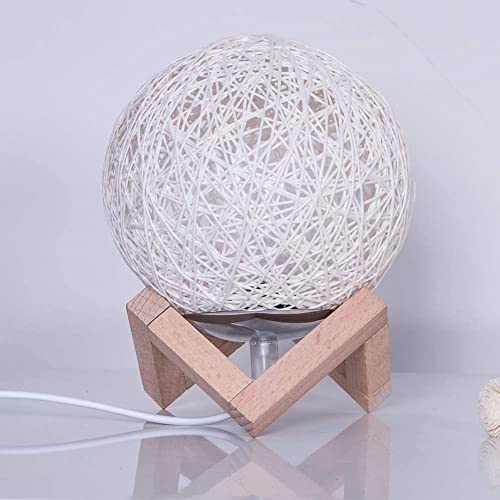 Romantic Night Light Creative Ins Wind Starry Table Lamp Bedroom Bedside Lamp Fantasy Rattan Ball Moon Light (Light Yellow) #TOP2