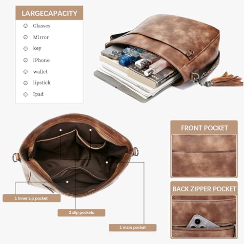 Image of 2PCS /Set Crossbody Bags for Women,Vegan Leather Hobo Purse Wallet For Women Set,Shoulder Bags With 2 Adjustable Strap