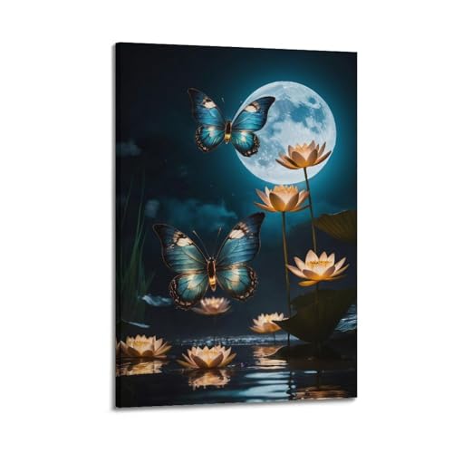 Affiche fleur de lotus au clair de lune, l'art du calme en 50x75
