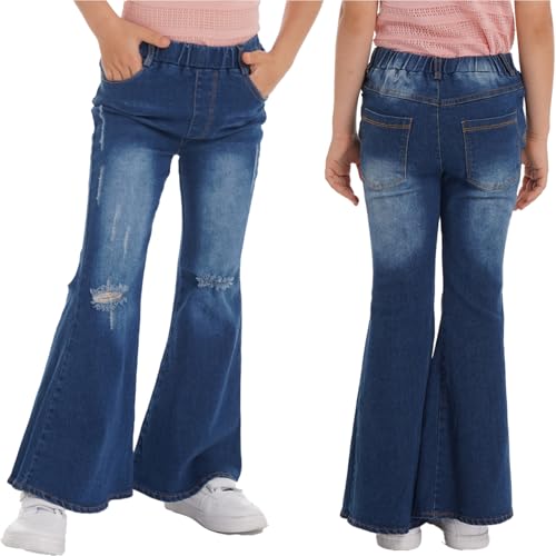 JEYPINMI Little Girl's Bell-Bottoms Denim Pants Elastic Waist Wide Leg Baggy Jeans Stretchy Jeggings