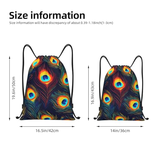 Peacock Feather Drawstring Backpack Lightweight Sports Gym Bag With Adjustable Shoulder Straps For Fitness Yoga Travel Soccer Volleyball Medium4