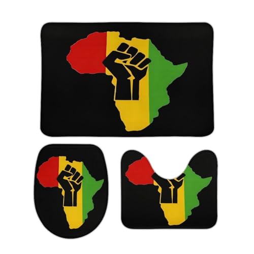 Yandier Black History Africa Power Rasta Color 3-Piece Bathroom Rug