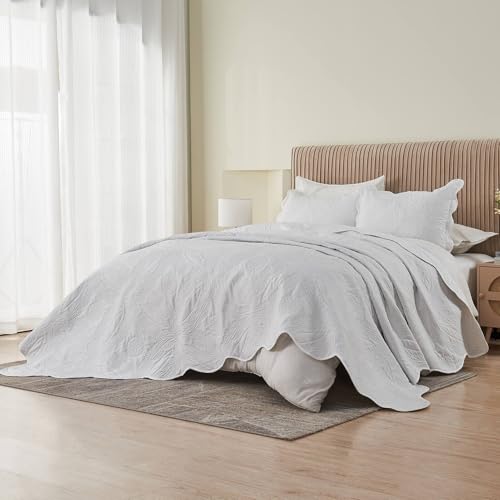 Image of Kingnex Extra Wide Oversized King Bedspreads 128x120 for Tall King or Cal King Bed Ultrasonic Quilted Coverlet Set 3 Piece Include 1 Quilt 2 Pillowcases White
