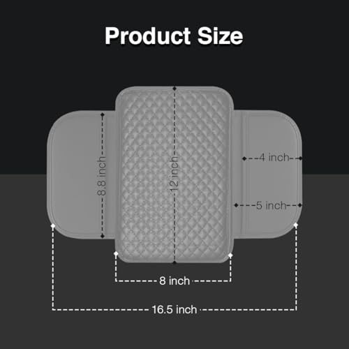 Image of Lyrovo PU Leather Car Armrest Cushion Pad With Side Pockets, Universal Fit for All Car (Grey)