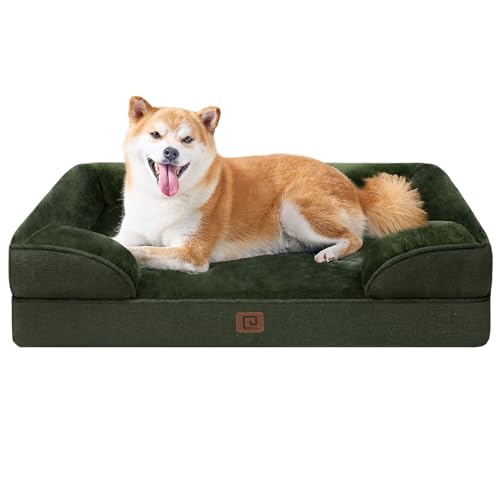 Image of EHEYCIGA Orthopedic Dog Beds for Large Dogs, Waterproof Memory Foam Large Dog Bed with Sides, Non-Slip Bottom and Egg-Crate Foam Pet Couch Bed with Washable Removable Cover, Dark Green