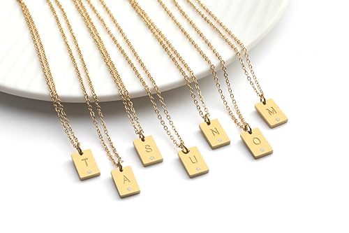 Tasunom Letter I Initial Tag Necklace for Women, 14K Gold Plated Stainless Steel Pendant Necklace with Cubic Zirconia, Dainty Personalized Alphabet Jewelry Gift by Tasunom - Used condition - Image 4
