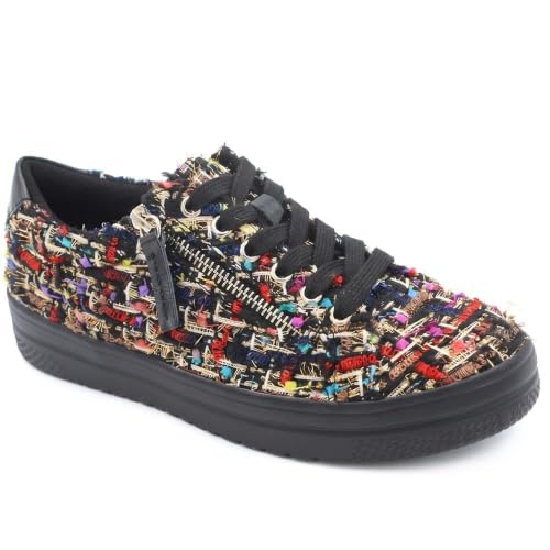 Pavers Womens Zip Up Chunky Platform Trainers Black Multi Size 9