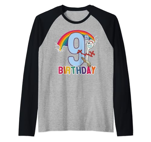 T-shirt Forky Toy Story 4 vêtement anniversaire 9 ans motif arc-en-ciel manches raglan