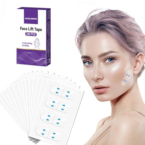 HAIOLORPRO 240 Pièces Face Lift Tape Lift, Face Taping Visage, Patchs De Levage De Invisibles, Patch Anti Rides pour Double Menton, Cou et yeux