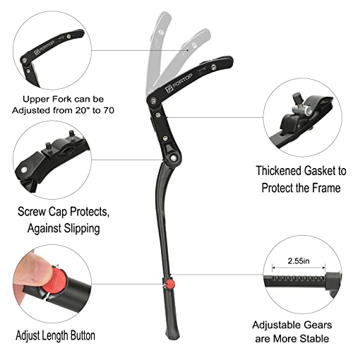 FORTOP Bike Kickstand, Adjustable Aluminum Alloy Bicycle Support Kick Stand Fit for 22\'\' 24\'\' 26\'\' 27.5\'\' 29\'\' Inch Mountain Bike/BMX/MTB/City Commuter Bike/Sports Bike/Adult Bike/Road Bike - Thumbnail 3