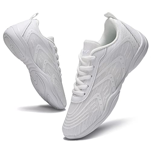 Landhiker Girls Cheer Shoes Youth Cheerleading Shoes White Kids Cheer Sneakers Fashion Sports Shoes Training Athletic Comfortable Lightweight Breathable Flats Shoes Size #TOP5