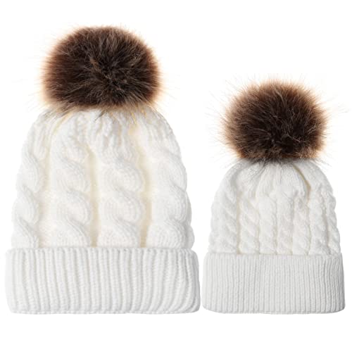2PCS Parent-Child Hat, Mother & Daughter/Son Winter Warm Knit Hat Family Beanie Cap