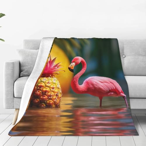ERSDWRE Manta gruesa con estampado de piñas y flamencos rojos, cálida y acogedora, manta de franela suave para cama, sofá, camping, viajes