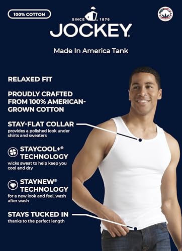 Jockey Men's Undershirt Made in America 100% Cotton Tank - 2 Pack4