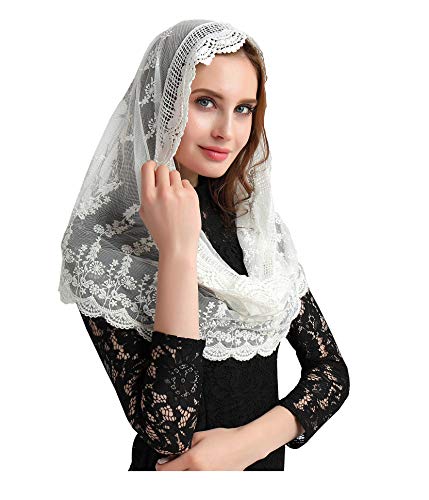 Catholic veil ivory lace veil for church mantilla headcover infinity veils v29b (Wrap)