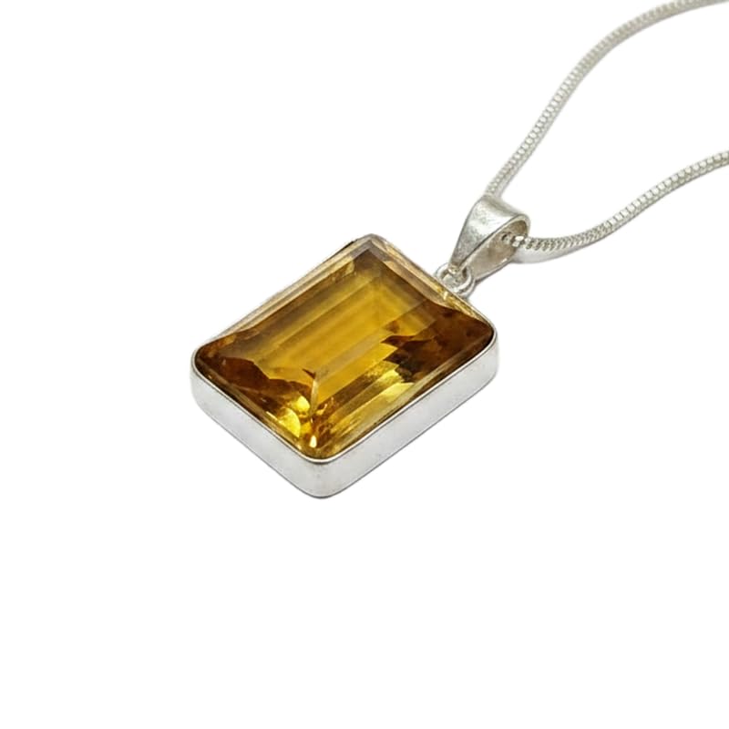 Pendentif en quartz jaune naturel pierre rectangle collier chaine cable 18 pouces