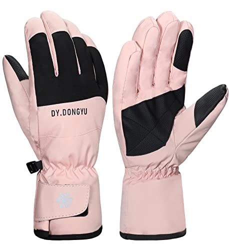 Velvhom Winterhandschuhe Touchscreen Winter Thermo Handschuhe Damen Ski Schnee wasserdichte Handschuhe Snowboard Radsport Rosa Schwarze Handschuhe zum Laufen im Freien Sportarbeit Cover
