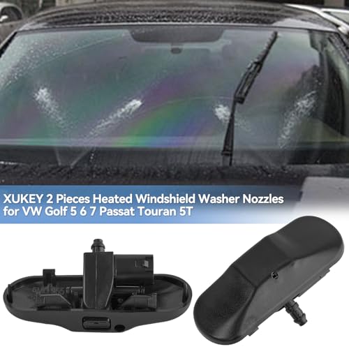 XUKEY 2 Stück Scheibenwaschdüse für VW, 5M0955985C Auto Scheibenwaschdüse, Beheizbar Vorne Windschutzscheiben Spritzdüse, Wischersprühdüsen für SEAT VW Golf 5 6 7 Passat Touran 5T