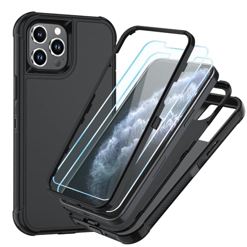 SunStory Compatible with iPhone 11 Pro Case with HD Screen Protector 3-Layer Heavy Duty Full-Body Cover 3 in 1 Hybrid Protective Case for iPhone 11 Pro 5.8 Black