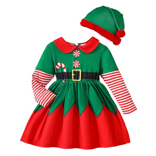 Bkazwe Déguisement Lutin Enfant, Set Lutin De Noel, Costume de Père Noël Déguisement d'Elfe Enfant pour Filles Ensemble de Bonnets et Chaussettes -...