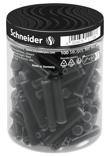 Schneider 6801 Tintenpatronen (Standard Patronen für Füller, nicht löschbar) schwarz, 100 Stück