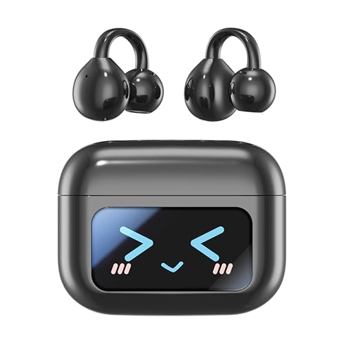Image of Open Ear Clip Headphones Wireless Earbuds Bluetooth 5.4 Sports Earphones with Wireless LED Touch Screen Waterproof in Ear Earphones for Pad Tablet Laptop Android /iOS Phones (Black)