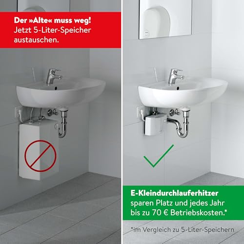 CLAGE MCX3 elektronischer Klein-Durchlauferhitzer fürs Handwaschbecken, energiesparend, 3,5 KW mit Stecker, druckfest + drucklos, VDE-GS geprüft, 1500-15003