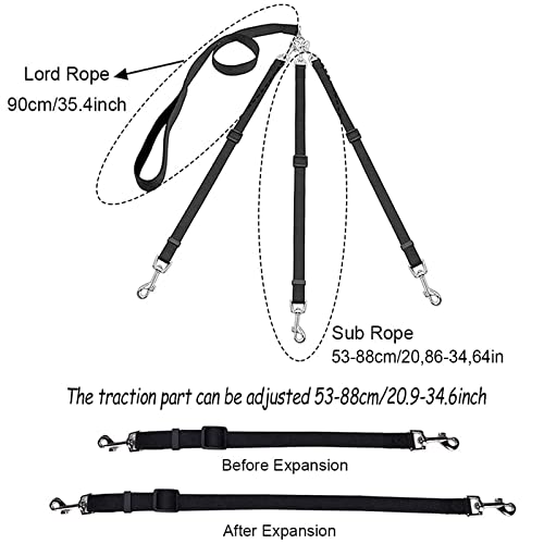 Leine für 3 Hunde, 3-𝒊𝒏-1 Welpenleine Hundeleine Leine, Hundeleine Nylon Kleine Hunde, Koppelleine Hundeleine Flexi, 𝑽𝒆𝒓𝒔𝒕𝒆𝒍𝒍𝒃𝒂𝒓 53-88cm, für Kleine MittelgroßE Katzen