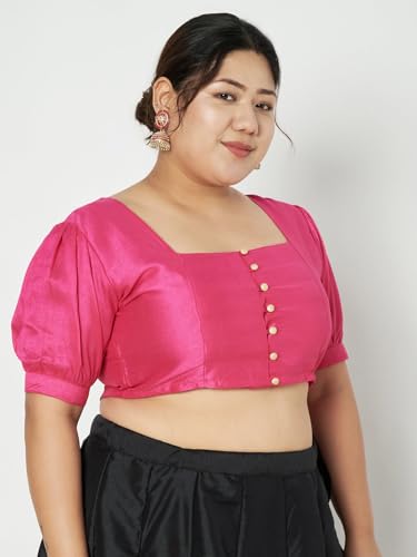 Image of studio rasa Women's Plus Size Silk Blend Button Down Crop Top for Wedding Festive Party