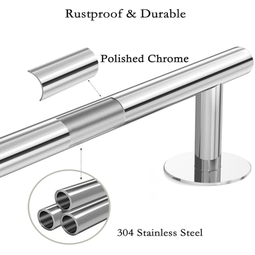 Chrome Towel Bar, Polished self-Adhesive Bathroom Towel Rack Wall Mounted, SUS304 Stainless Steel Towel Rod, No Drill Easy Install 3M Towel Holders 24 in by AcGlbauric - Image 5
