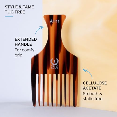 Peine Afro ZEUS 5.25" para cabello rizado y barba miniatura 2