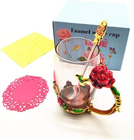 HUISHENG Enamels Butterfly Flower Tea Cup Sets, Glass Coffee Mugs, Valentines Christmas Birthday Graduation, Women Wife Her Mum Grandma Girls Teacher Friend Present Idea