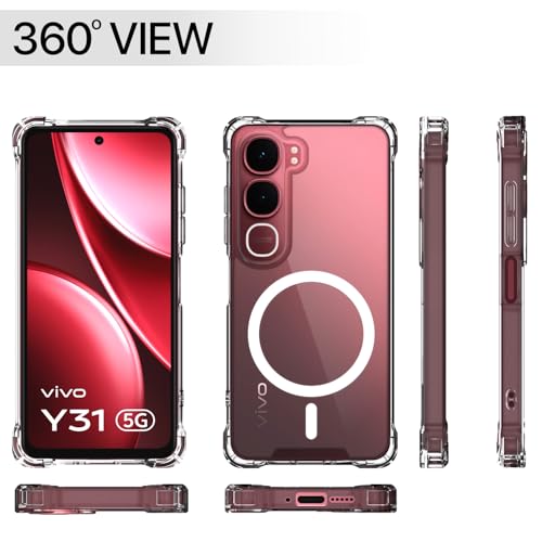 Image of Amazon Basics Back Cover for Vivo Y31 5G Mag-Safe Shockproof PC + TPU Protective Case Magnetic Support Bumper Case (Transparent Mag-Safe)