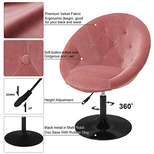 Vanity Stool Chairs,Velvet Makeup Dressing Chair with Modern Stool Adjustable Round Pink - Thumbnail 3