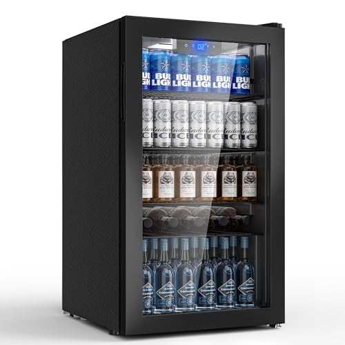 Airfish Getränkekühlschrank mit Glasfront 95L für 130 Dosen, Mini-Kühlschrank mit verstellbaren Regalen für Bier, Wein & Getränke, Ideal für Haushalt, Bar, Büro