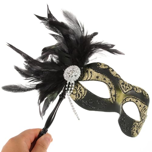 Cabilock Maskaradowa Półprzezroczysta z Piórami i Frędzlami Ręcznie Trzymana Halloween i Imprezy Kostiumowe Dekoracyjna Pół Twarz Efektowna Karnawał i Cosplay