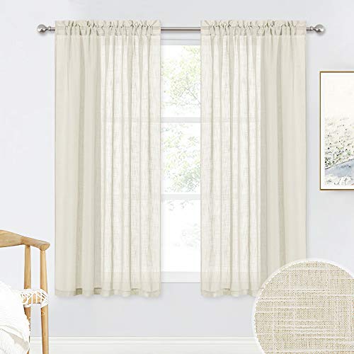 RYB HOME Sheer Curtains for Bedroom - Linen Textured Curtain Semi Sheer Drapes