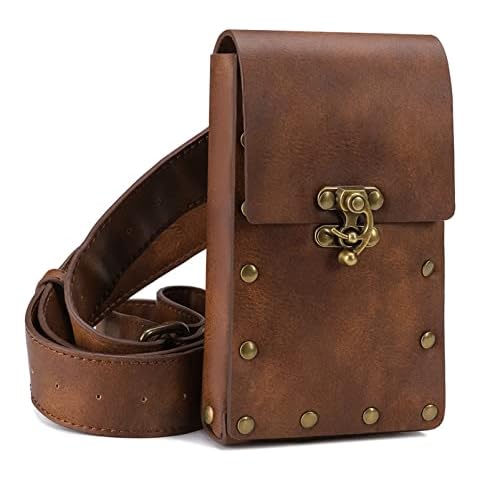 AAFLY Steampunk Vintage Fashion Waist Bag Fanny Pack Belt Bag for Women Gothic Leather Hip Retro Travel Purse Pocket Motorcycle Bag Stud Rivet Buckle Fashion Hiking Wallet (Brown) Cover