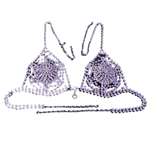 Sexy Diamond Chest Chain Bra Sparkly Rhinestone Body Chain Crystal Bikini Chest Jewelry Lingerie Woman Nightclub Clothing (Gold)