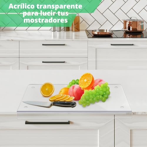 Tabla de cortar cocina transparente de 40x30cm con borde protector de encimera 5