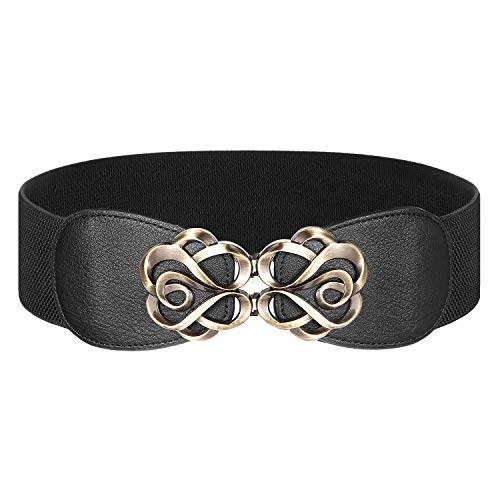 Syuer Cinturón elástico vintage para vestidos y cintura ancha para mujer, Negro, L-XL (30”-35”)