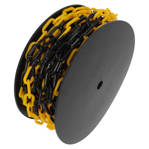 KOMBIUDA Cadena de Barrera Plástica Negro Amarillo Eslabones Sólidos Resistentes la Intemperie para Control de Multitudes Aparcamiento y Construcción Barrera de Seguridad Visible y Duradera