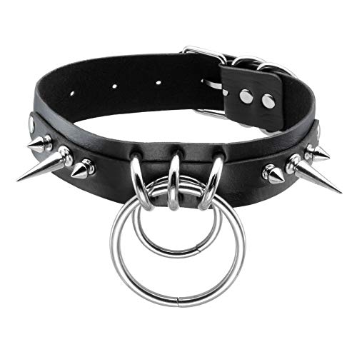 MILAKOO O Ring Punk Goth Metal Spike Studded Leather Collar Necklace Studded Chokers