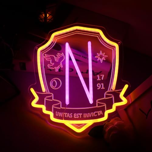 Image of Acadamy Purple 1791 Neon Signs for Wall Decor, 12*13 Inches, Unitas Est Invicta LED Lights with Dimmer Switch, Gothic School Emblem Neon Lights for Wodnesday Fans Gifts and Halloween Theme Party Decoration