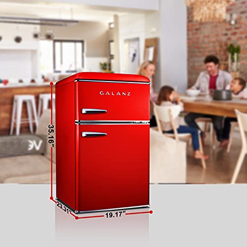 Galanz Glr31Trder Retro Compact Refrigerator, Mini Fridge With Dual Doors, Adjustable Mechanical Thermostat, True Freezer, Red, 3.1 Cu Ft #TOP4