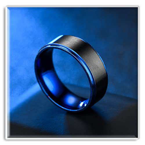 Xusamss Fashion Blue Black Stainless Steel Band Ring2