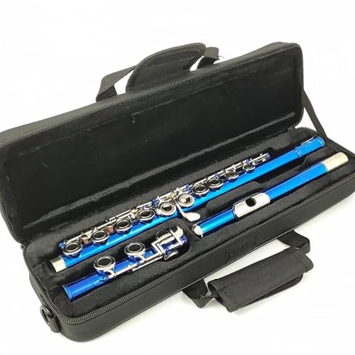 Professionelle Querflöte Blau Überzogene Vernickelte Flöte Mit E-Taste 16 Enge Löcher C-Tasten Instrument Cupronickel